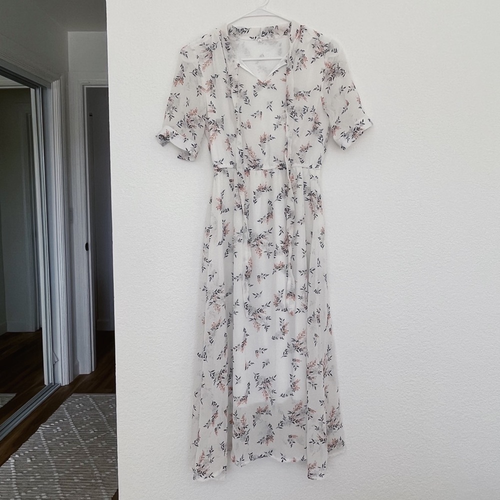 White Floral MIDI Dress